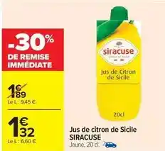 Carrefour Drive Siracuse - jus de citron de sicile offre