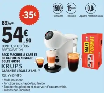 E.Leclerc Pack machine à café et 60 capsules nescafe dolce gusto krups offre