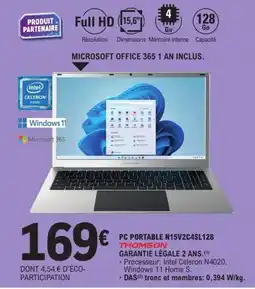 E.Leclerc Pc portable n15v2c4sl128 thomson offre