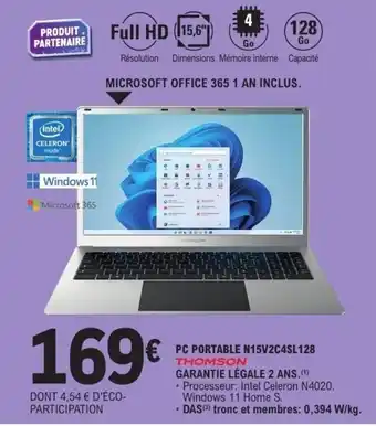 E.Leclerc Pc portable n15v2c4sl128 thomson offre