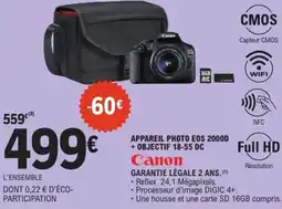 E.Leclerc Appareil photo eos 2000d + objectif 18-55 dc canon offre
