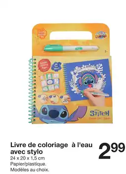 Zeeman STITCH Livre de coloriage à l'eau avec stylo offre