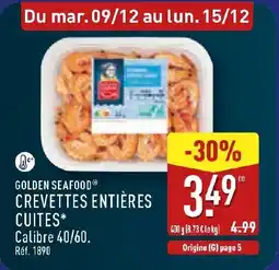 ALDI GOLDEN SEAFOOD Crevettes cuites offre