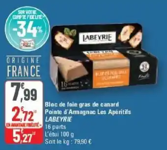 G20 Bloc de foie gras de canard pointe d'armagnac les apéritifs labeyrie offre
