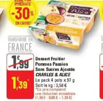 G20 Dessert fruitier pommes passion sans sucres ajoutés charles & alice offre