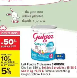 Carrefour Laboratoires guigoz - lait poudre croissance 3 offre