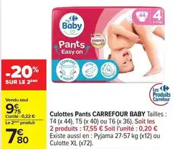 Carrefour Carrefour - culottes pants baby offre