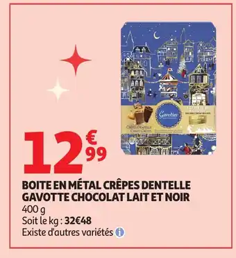Auchan Boite en métal crêpes dentelle gavotte chocolat lait et noir offre