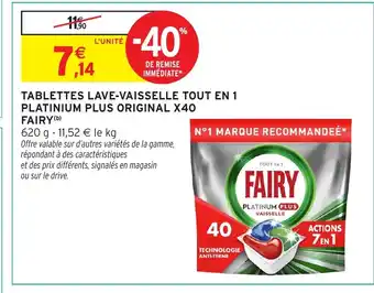 Intermarché Express FAIRY Tablettes lave-vaisselle tout en 1 platinium plus original x40 offre