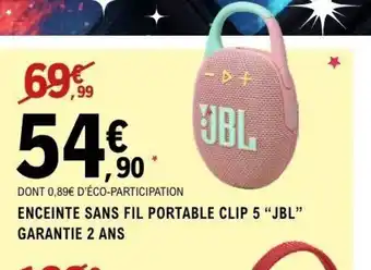 E.Leclerc Espace Culturel JBL Enceinte sans fil portable clip 5 offre