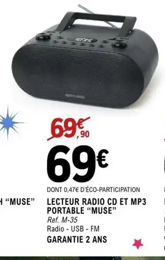 E.Leclerc Espace Culturel MUSE Lecteur radio cd et mp3 portable offre