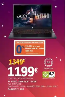 E.Leclerc Espace Culturel ACER Pc nitro -50vh 15,6” offre