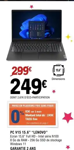 E.Leclerc Espace Culturel LENOVO Pc v15 15.6” offre