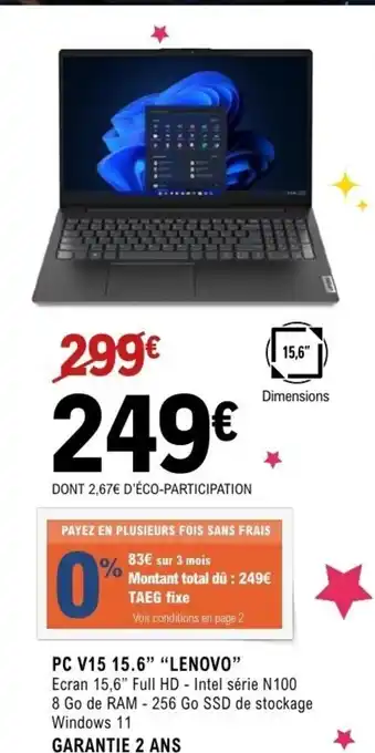 E.Leclerc Espace Culturel LENOVO Pc v15 15.6” offre