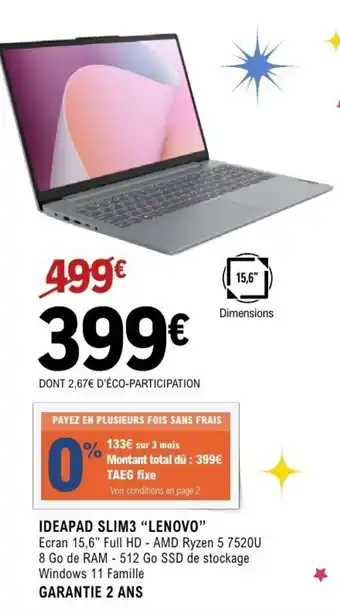E.Leclerc Espace Culturel LENOVO Ideapad slim3 offre