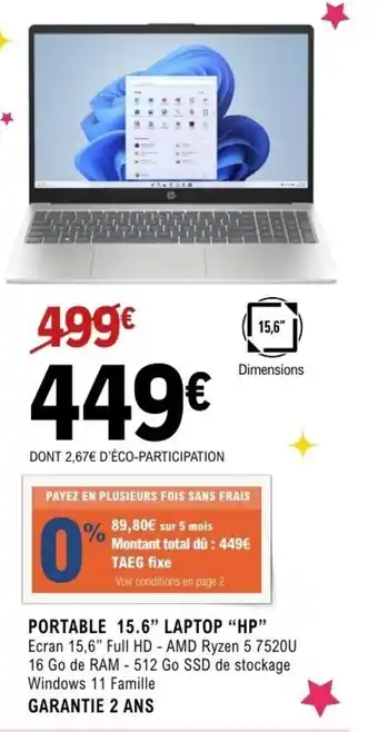 E.Leclerc Espace Culturel HP Portable 15.6" laptop offre