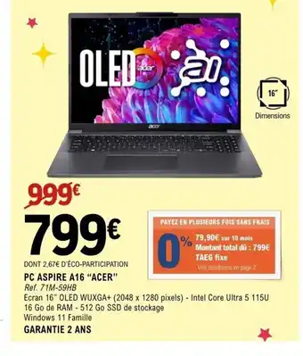 E.Leclerc Espace Culturel ACER Pc aspire a16 offre