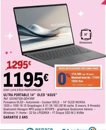E.Leclerc Espace Culturel ASUS Ultra portable 14" offre