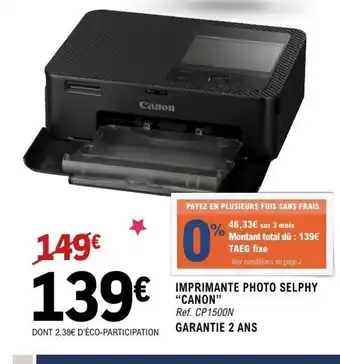 E.Leclerc Espace Culturel CANON Imprimant photo selphy offre