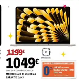 E.Leclerc Espace Culturel Macbook air 13 256go m4 offre