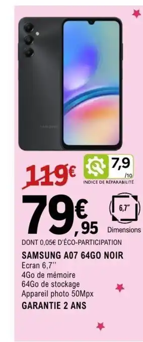 E.Leclerc Espace Culturel SAMSUNG A07 64go noir offre