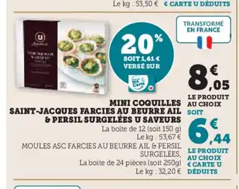 Hyper U Mini coquilles saint-jacques farcies au beurre ail & persil surgelées u saveurs offre