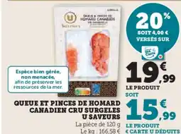 Hyper U Queue et pinces de homard canadien cru surgeles offre