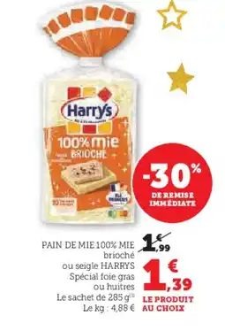 Hyper U HARRY'S Pain de mie 100% mie offre