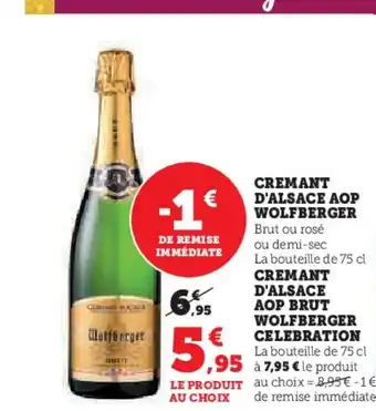 Hyper U WOLFBERGER Cremant d'alsace aop brut offre