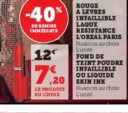 Hyper U L'OREAL PARIS Rouge a levres infaillible laque resistance offre