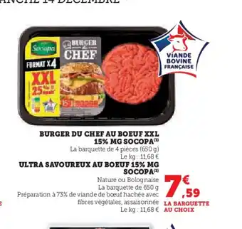 Hyper U SOCOPA Burger du chef au boeuf xxl 15% offre