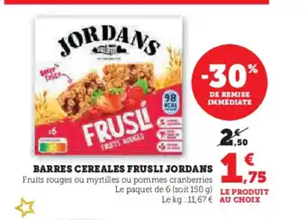 Hyper U JORDANS Barres cereales frusli offre