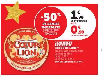 Hyper U COEUR DE LION Camembert pasteurise offre
