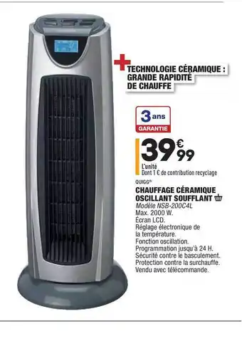 ALDI Quigg Chauffage Céramique Oscillant Soufflant offre