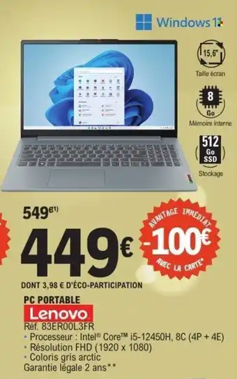 E.Leclerc LENOVO Pc portable offre
