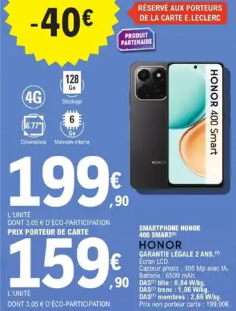 E.Leclerc Espace Culturel HONOR Smartphone honor 400 smart offre