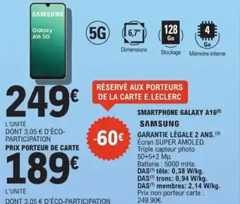 E.Leclerc Espace Culturel SAMSUNG Smartphone galaxy A16 offre