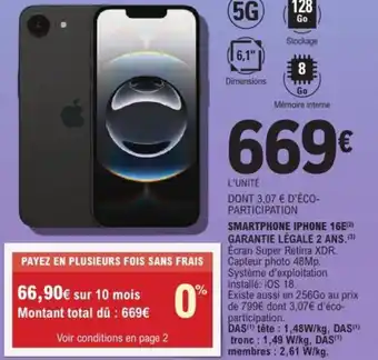 E.Leclerc Espace Culturel Smartphone iphone 16e offre