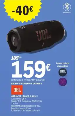 E.Leclerc Espace Culturel JBL Enceinte bluetooth charge 6 offre