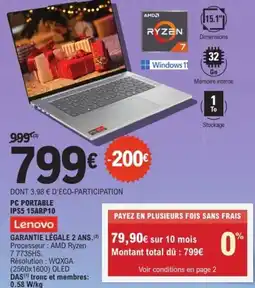 E.Leclerc Espace Culturel LENOVO Pc portable ips5 15arp10 offre