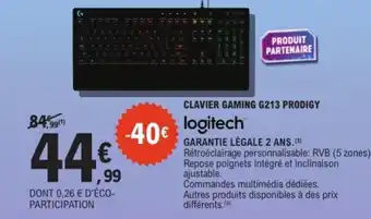 E.Leclerc Espace Culturel LOGITECH Clavier gaming g213 prodigy offre