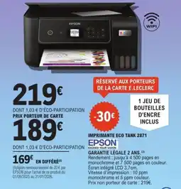 E.Leclerc Espace Culturel EPSON Imprimante eco tank 2871 offre
