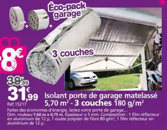 Provence Outillage Isolant porte de garage matelassé 5,70 m² - 3 couches 180 g/m² offre
