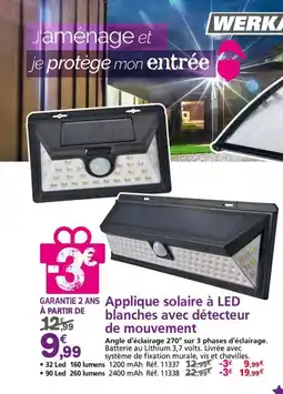 Provence Outillage WERKA PRO Applique solaire à LED blanches avec détecteur de mouvement offre