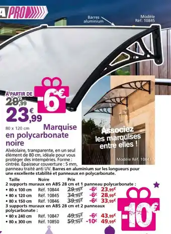 Provence Outillage WERKA PRO Marquise en polycarbonate noire offre