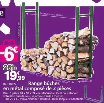 Provence Outillage Range bûches en métal composé de 2 pièces offre