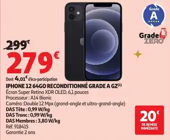 Auchan Iphone 12 64go reconditionné grade a gz offre
