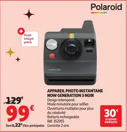 Auchan POLAROID Appareil photo instantane now generation 3 noir offre