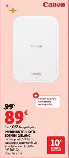 Auchan CANON Imprimante photo zoemini 2 blanc offre