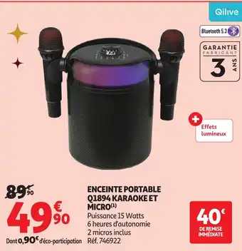 Auchan QILIVE Enceinte portable q1894 karaoke et micro offre